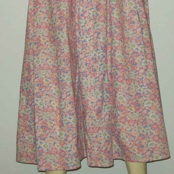 Pink Blue Floral Flared Skirt XS 26" Waist Cotton Blend Side Zipper Vintage 80's - Picture 10 of 15